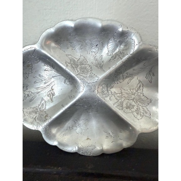 Vintage Wrought Forman Family Divided Dish, Silver Art Nouveau Floral Tray - Picture 3 of 9